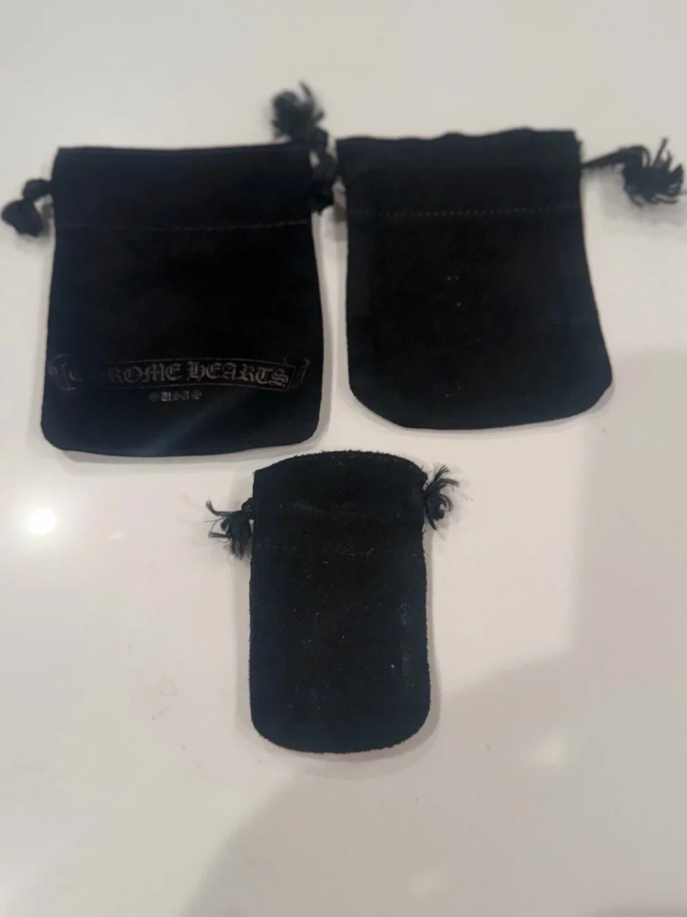 Chrome Hearts Black Velvet Drawstring Pouch Trio